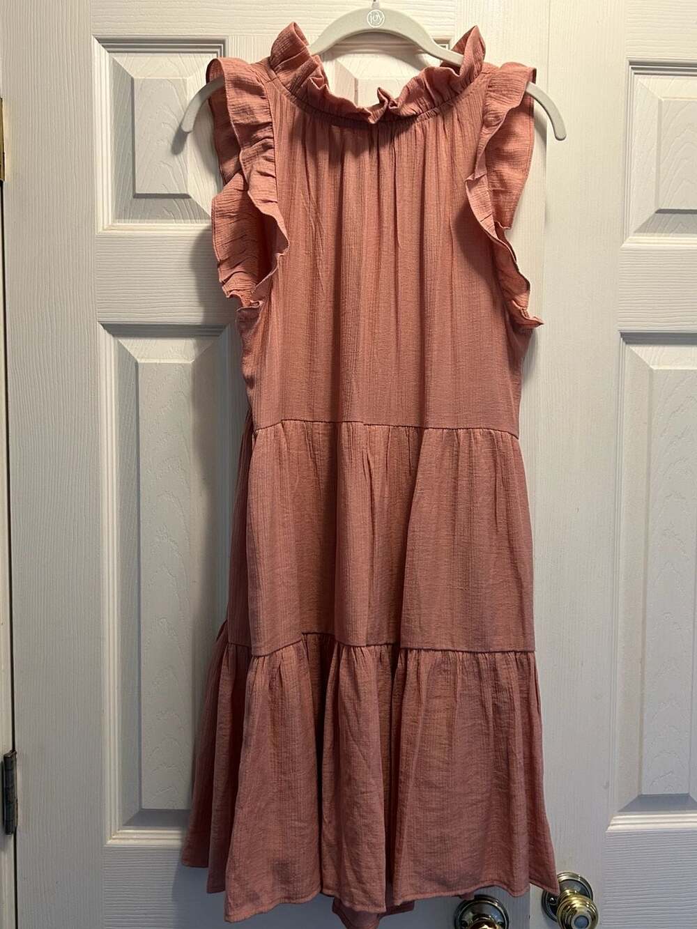 Mine Womens Pink Ruffle Tiered Sleeveless High Neck Midi Dress Size L CR1017